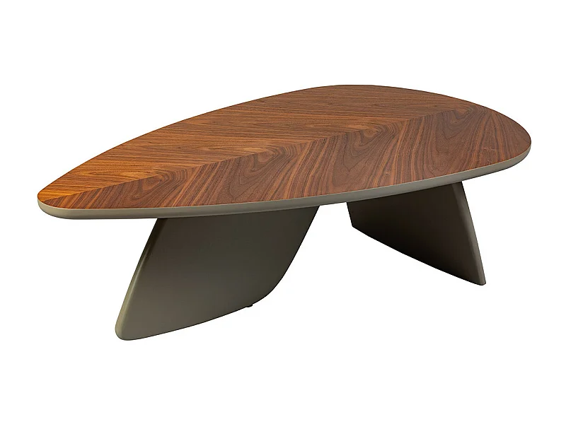 OJA - Table Basse Plateau Plaquage Noyer Pieds Laqué Kaki Mat