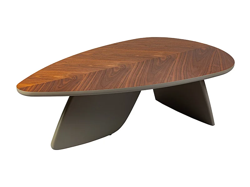 OJA - Table Basse Plateau Plaquage Noyer Pieds Laqué Kaki Mat