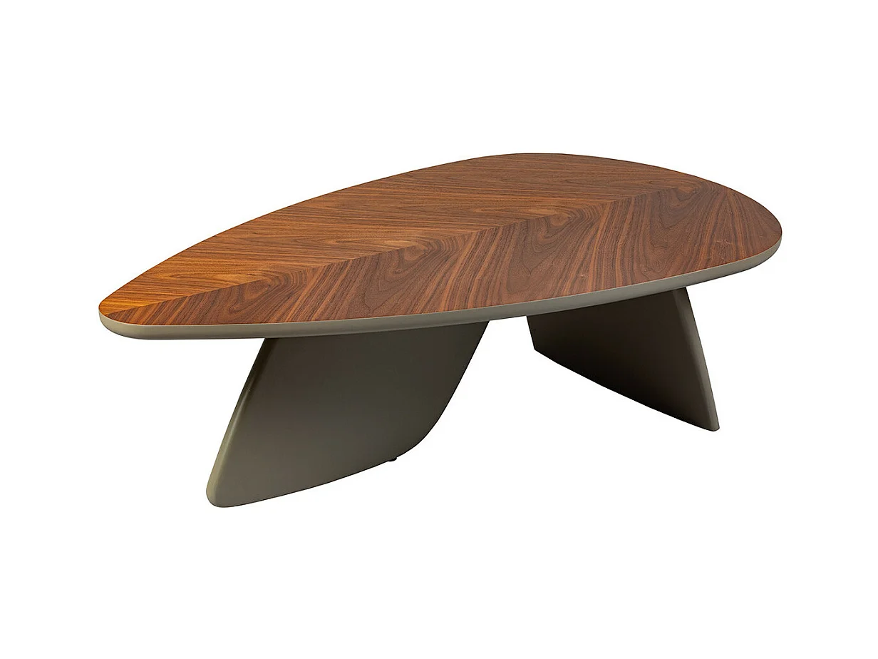 OJA - Table Basse Plateau Plaquage Noyer Pieds Laqué Kaki Mat