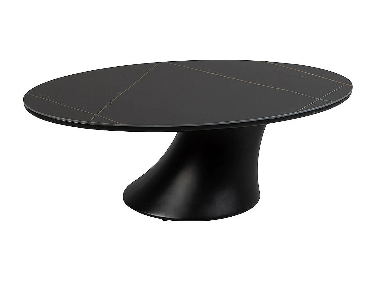 MAALA - Table Basse Noire Plateau Céramique Marbré Pied en ABS