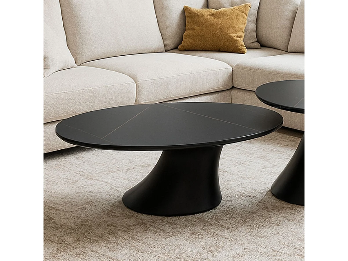 MAALA - Table Basse Noire Plateau Céramique Marbré Pied en ABS