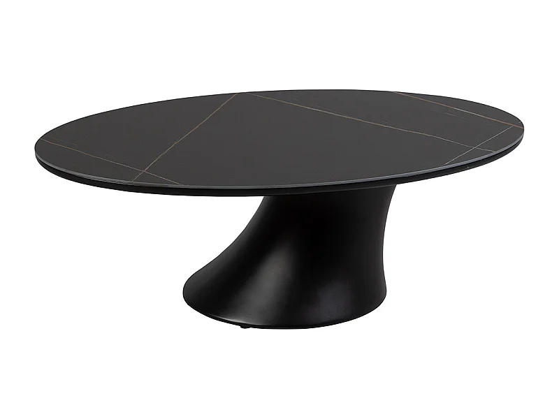 MAALA - Table Basse Noire Plateau Céramique Marbré Pied en ABS