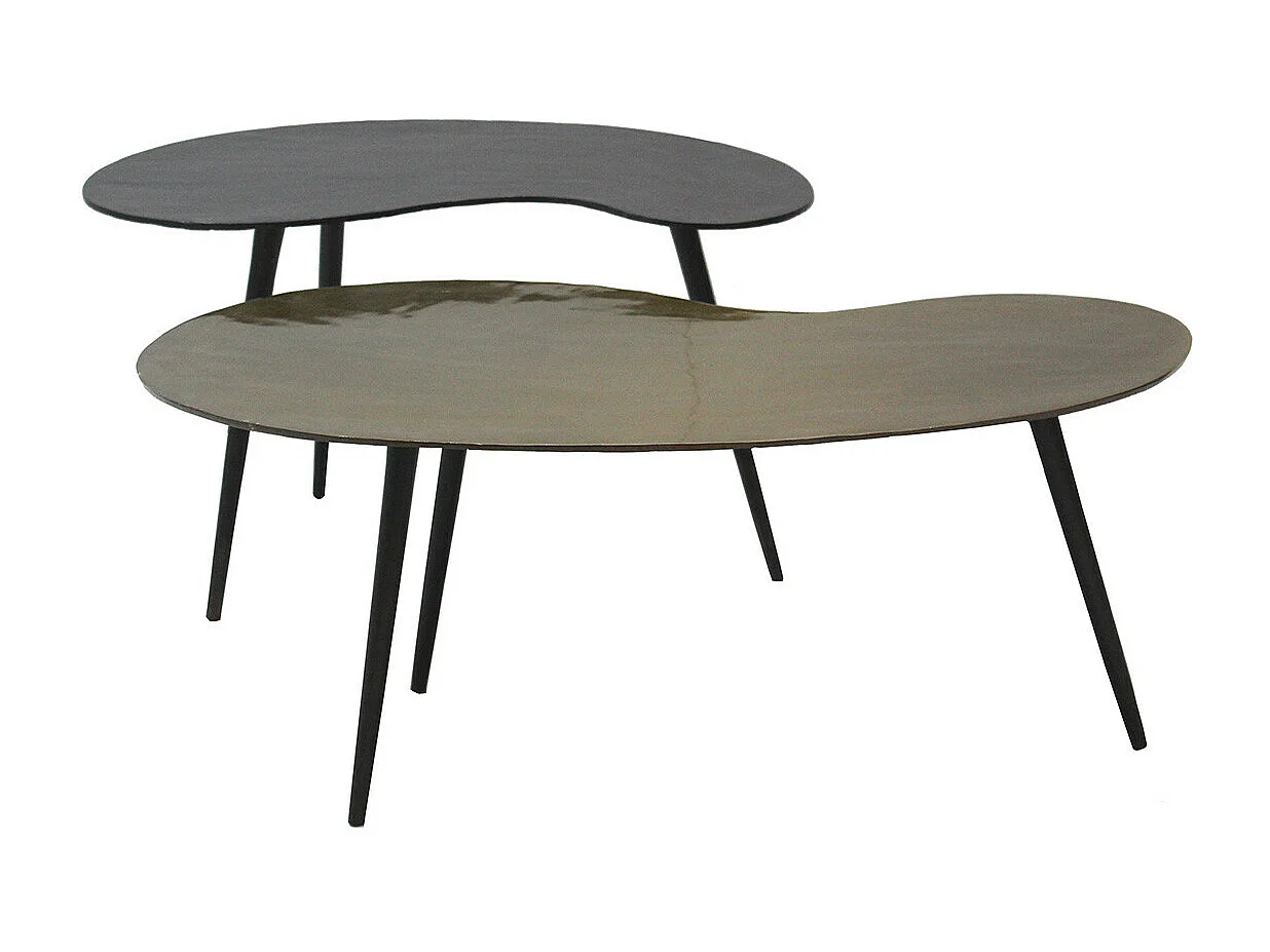 JACK - Lot de 2 Tables Basses Plateau en Aluminium Noir et Doré Pieds en Acier Noir