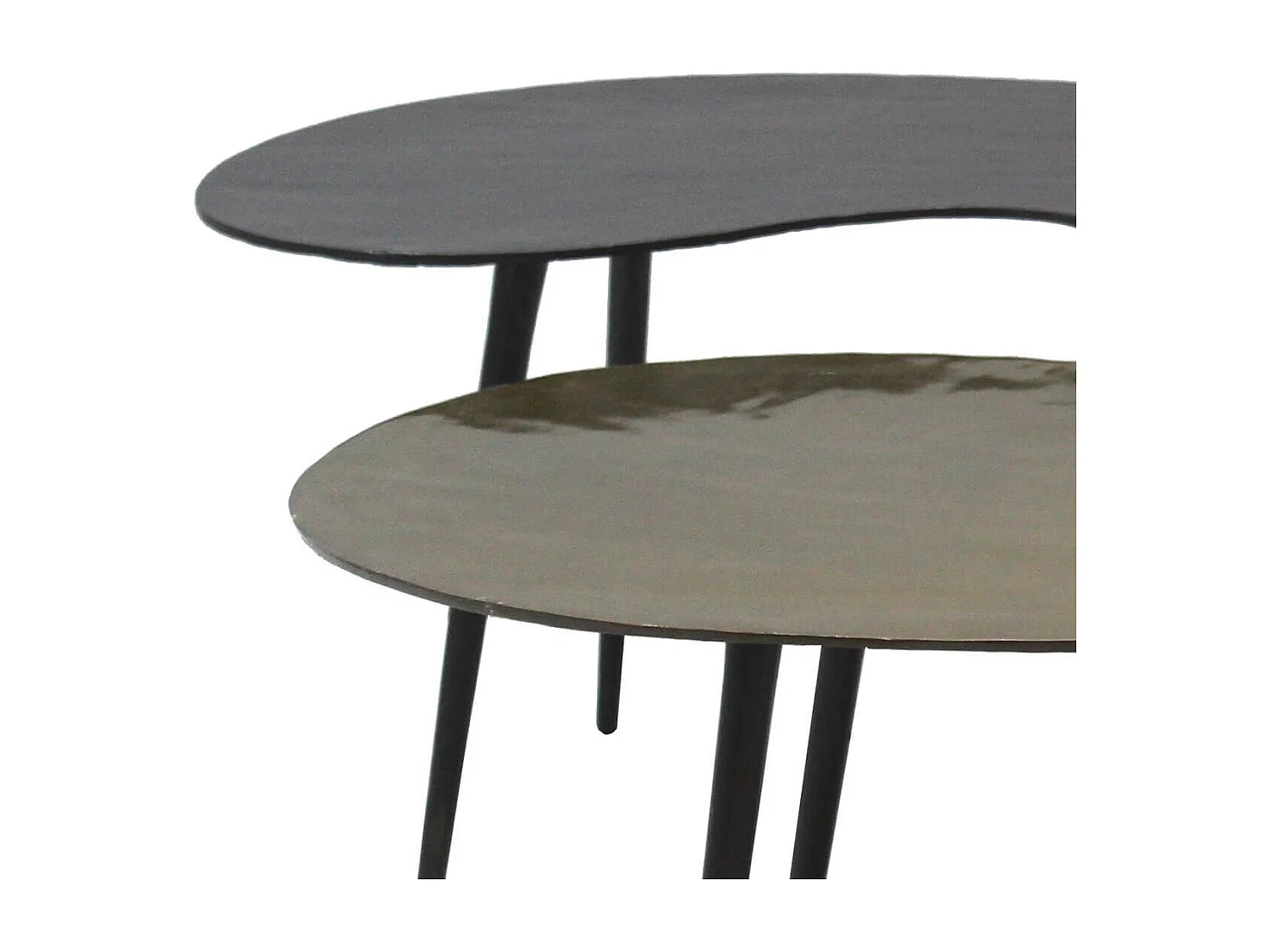 JACK - Lot de 2 Tables Basses Plateau en Aluminium Noir et Doré Pieds en Acier Noir