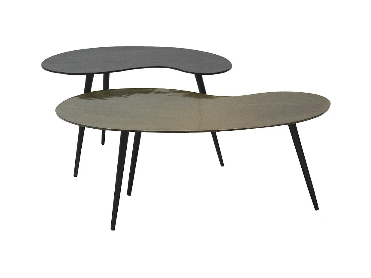 JACK - Lot de 2 Tables Basses Plateau en Aluminium Noir et Doré Pieds en Acier Noir
