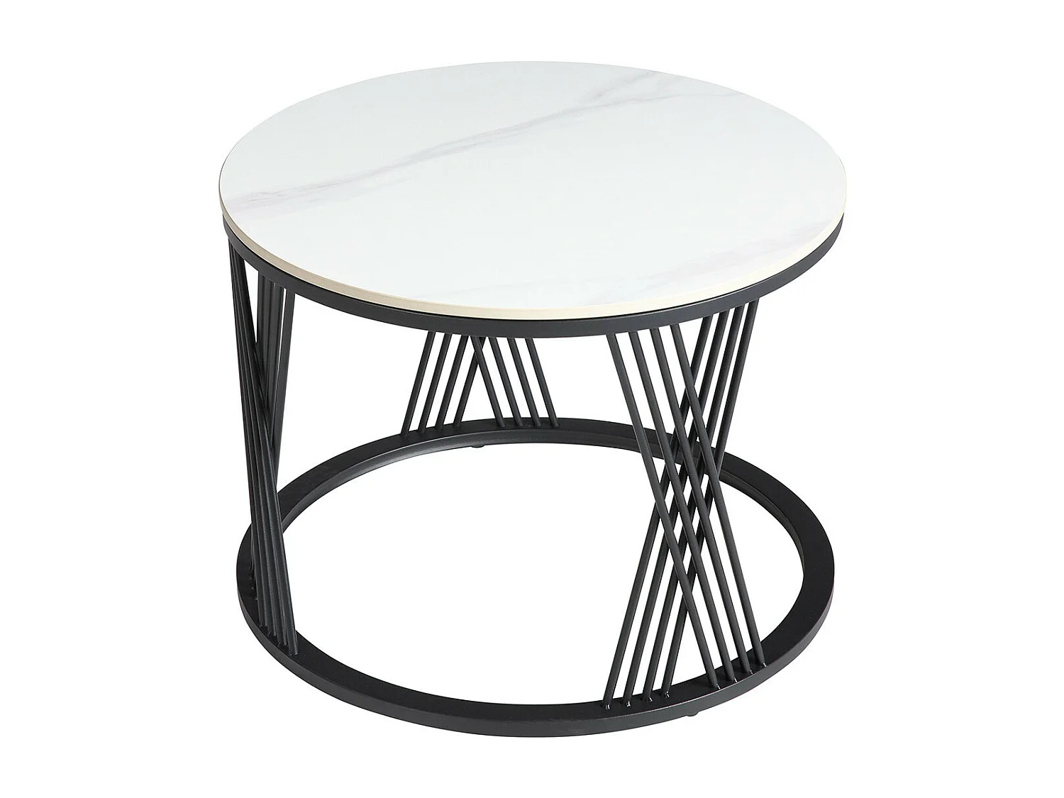 LUZ - Tables Gigogne Plateaux Céramique Marbrés Noir et Blanc Pieds Métal Noir