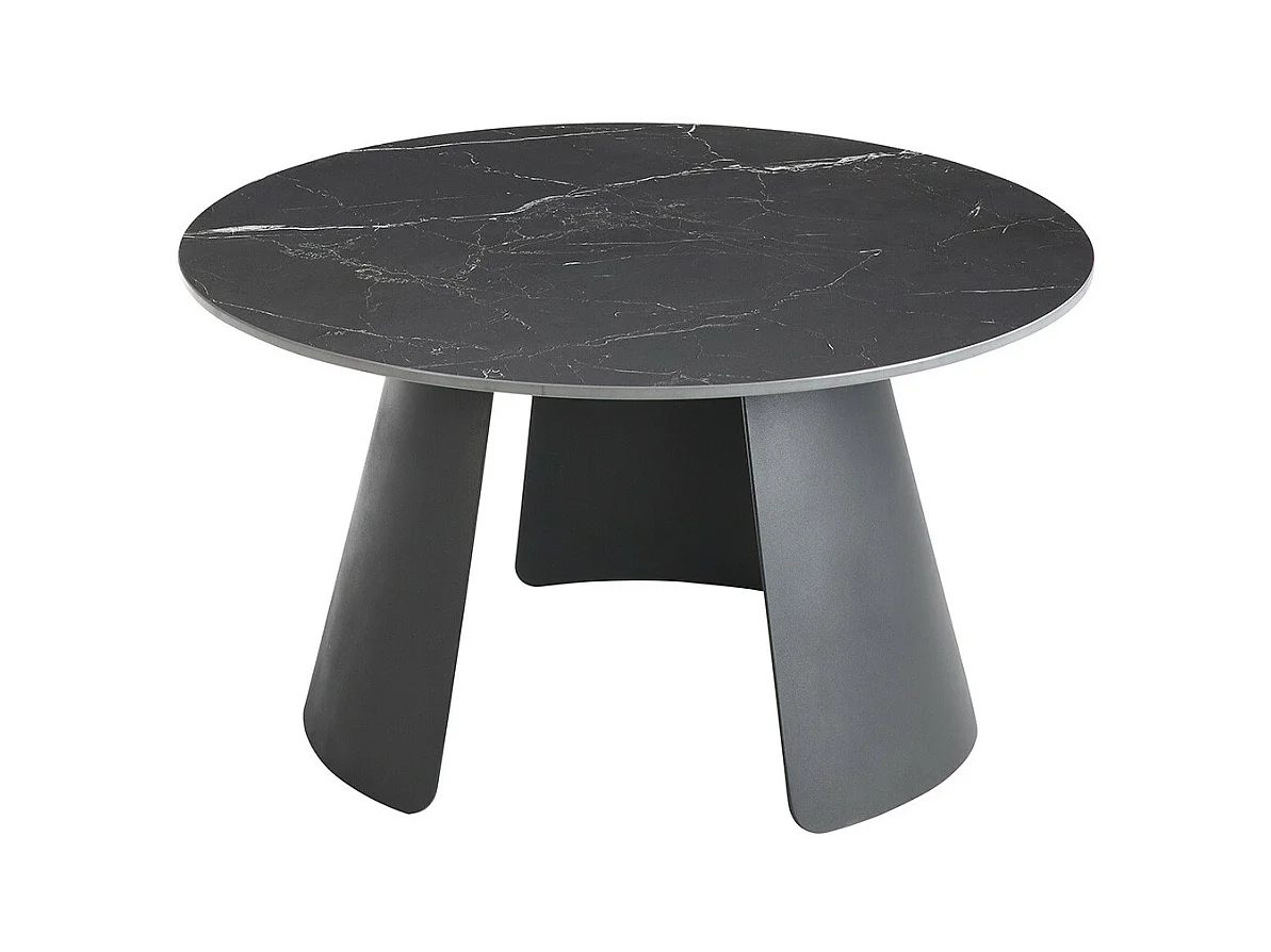 DOMIA - Tables Gigogne Plateaux Céramique Marbré Noir Pieds Métal Noir Mat