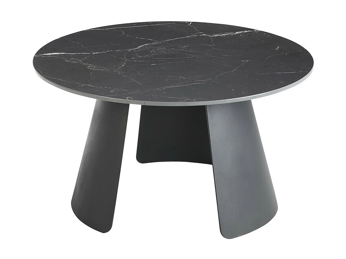 DOMIA - Tables Gigogne Plateaux Céramique Marbré Noir Pieds Métal Noir Mat