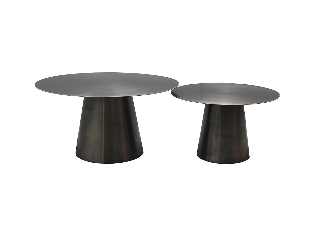 NICKO - Lot de 2 Tables Acier Finition Nickel Antique Bordure Dorée