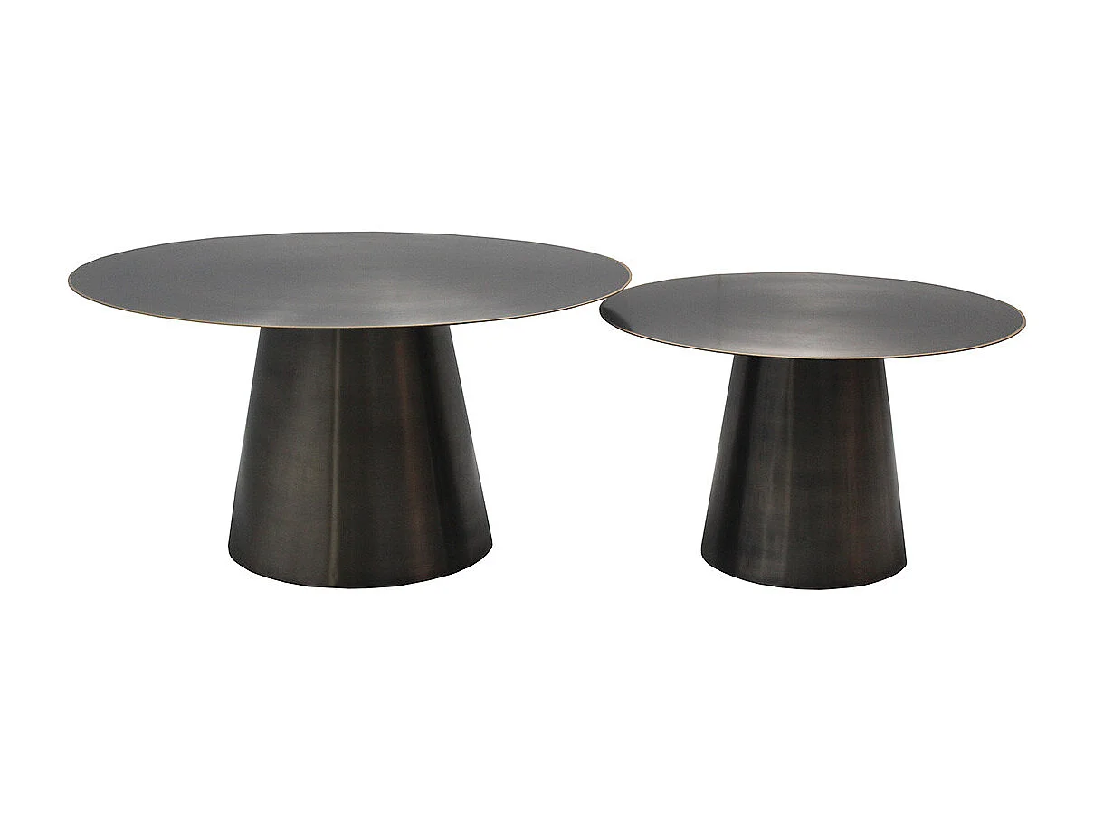 NICKO - Lot de 2 Tables Acier Finition Nickel Antique Bordure Dorée