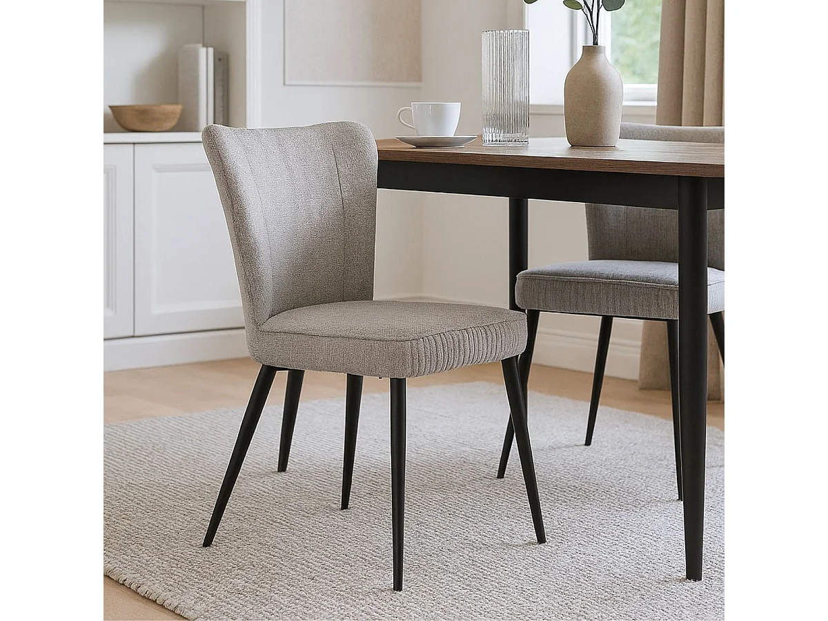 MAURINE - Lot de 6 Chaises Tissu Gris Clair Chiné Pieds Métal Noir Mat