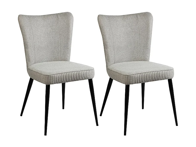 MAURINE - Lot de 2 Chaises Tissu Gris Clair Chiné Pieds Métal Noir Mat