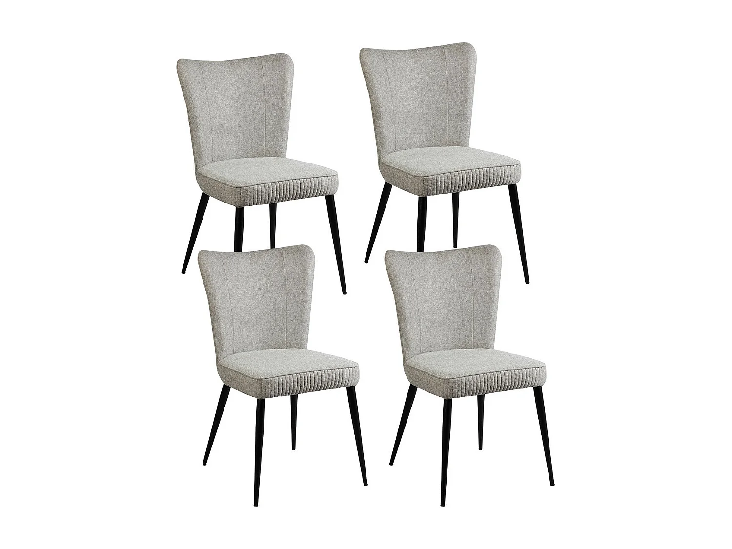 MAURINE - Lot de 4 Chaises Tissu Gris Clair Chiné Pieds Métal Noir Mat