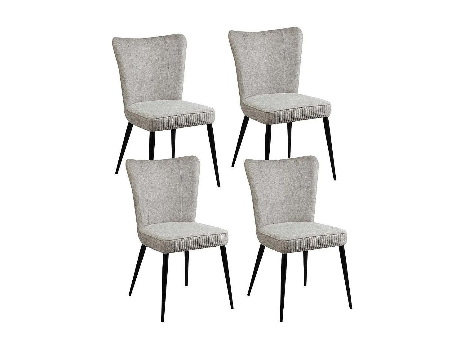 MAURINE - Lot de 4 Chaises Tissu Gris Clair Chiné Pieds Métal Noir Mat