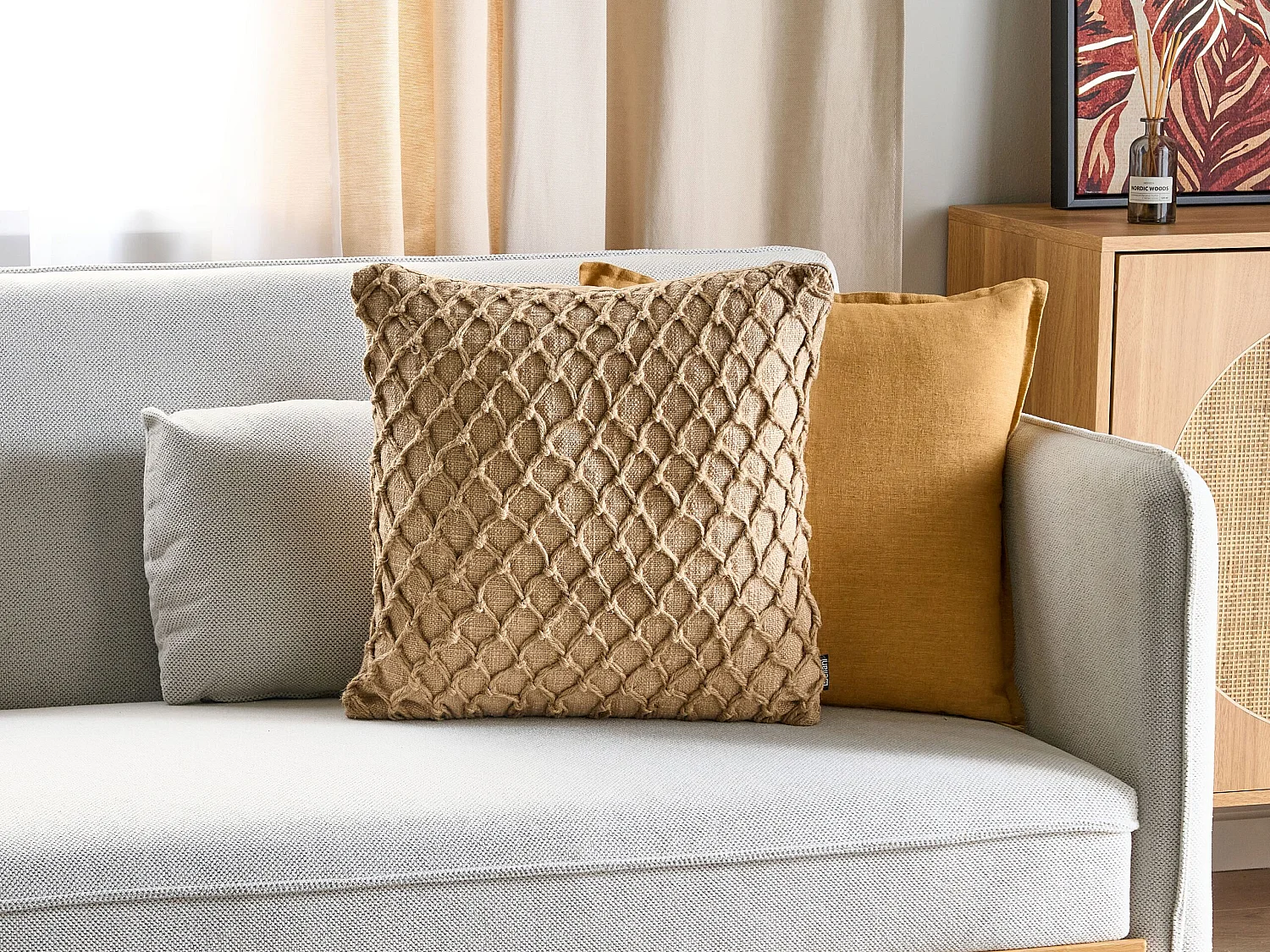 Coussin COLLOMIA Bouclé 45 x 45 cm Beige Motif géométrique