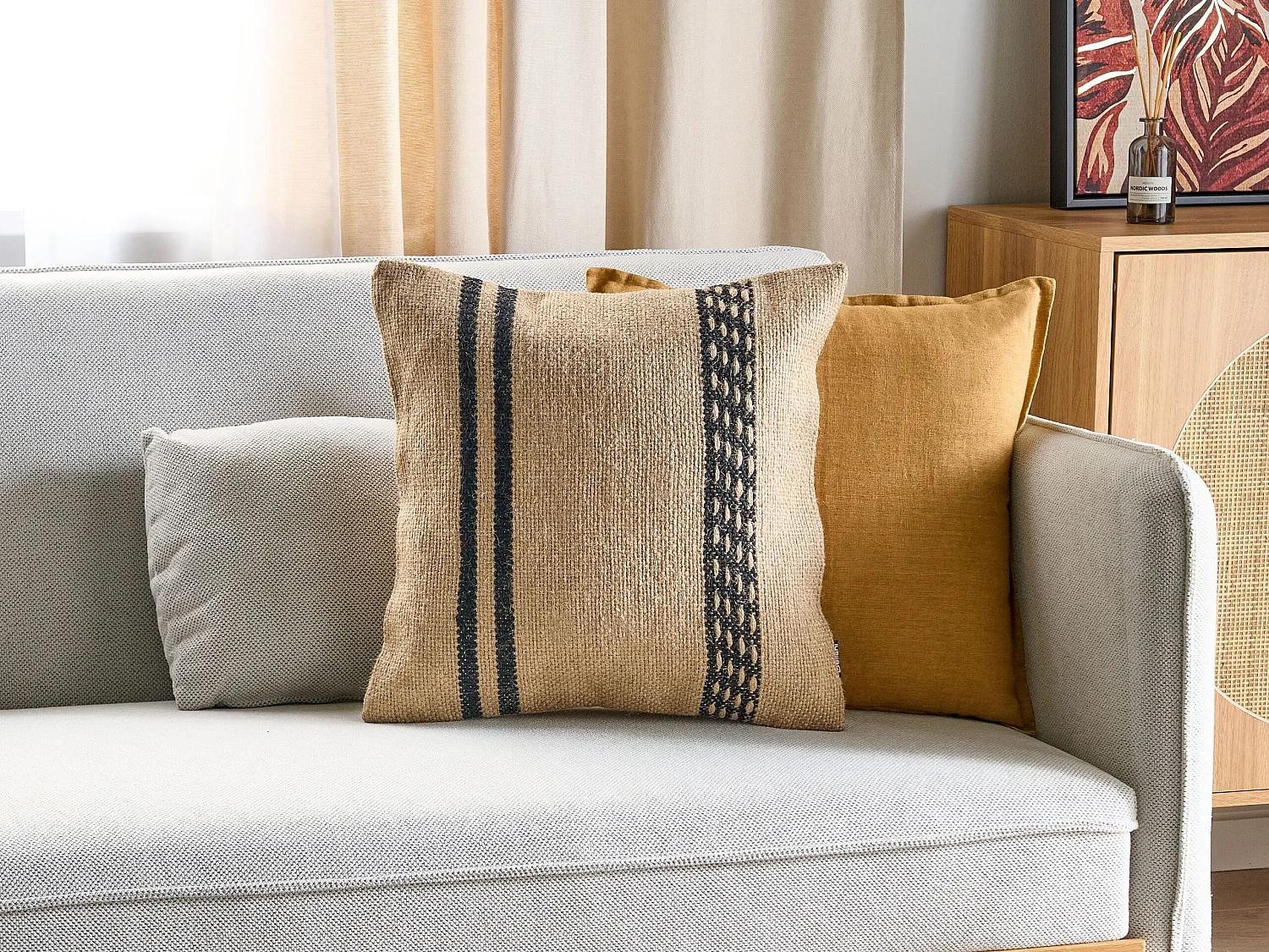 Coussin DESALIX Jute 45 x 45 cm Beige À rayure