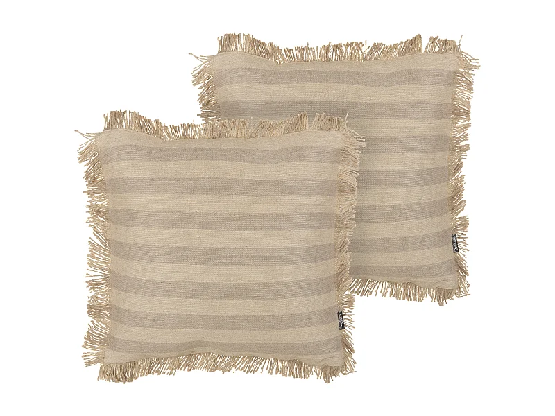Set van 2 decoratieve kussens CIRSIUM Jute 45 x 45 cm Beige Gestreept