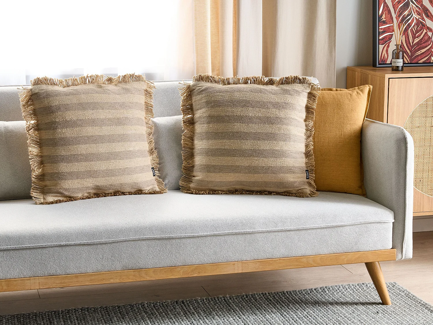 Set di 2 cuscini CIRSIUM Iuta 45 x 45 cm Beige A strisce