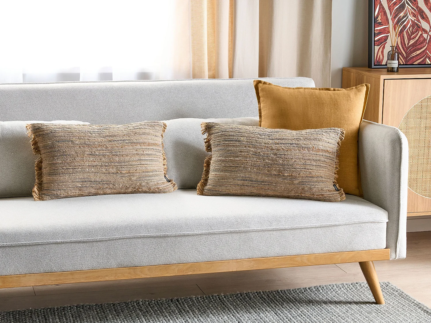 Poduszka dekoracyjna LEDUM Juta 30 x 50 cm Beżowy W paski