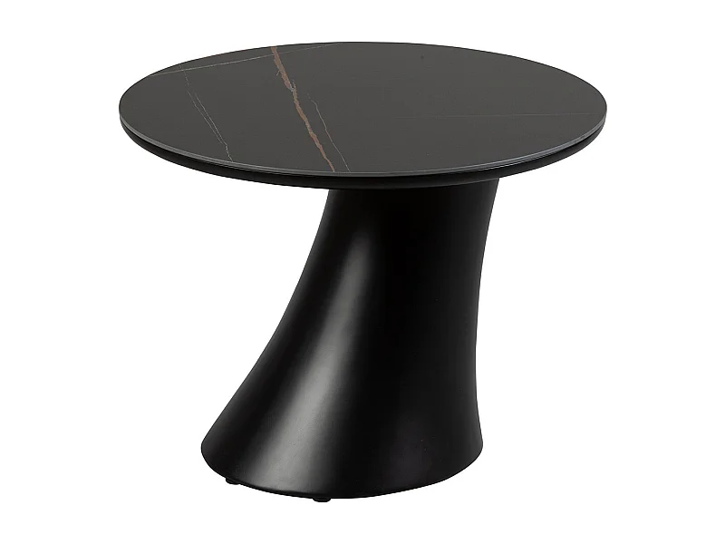 MAALA - Bout de Canapé Noir Plateau Céramique Marbré Pied en ABS