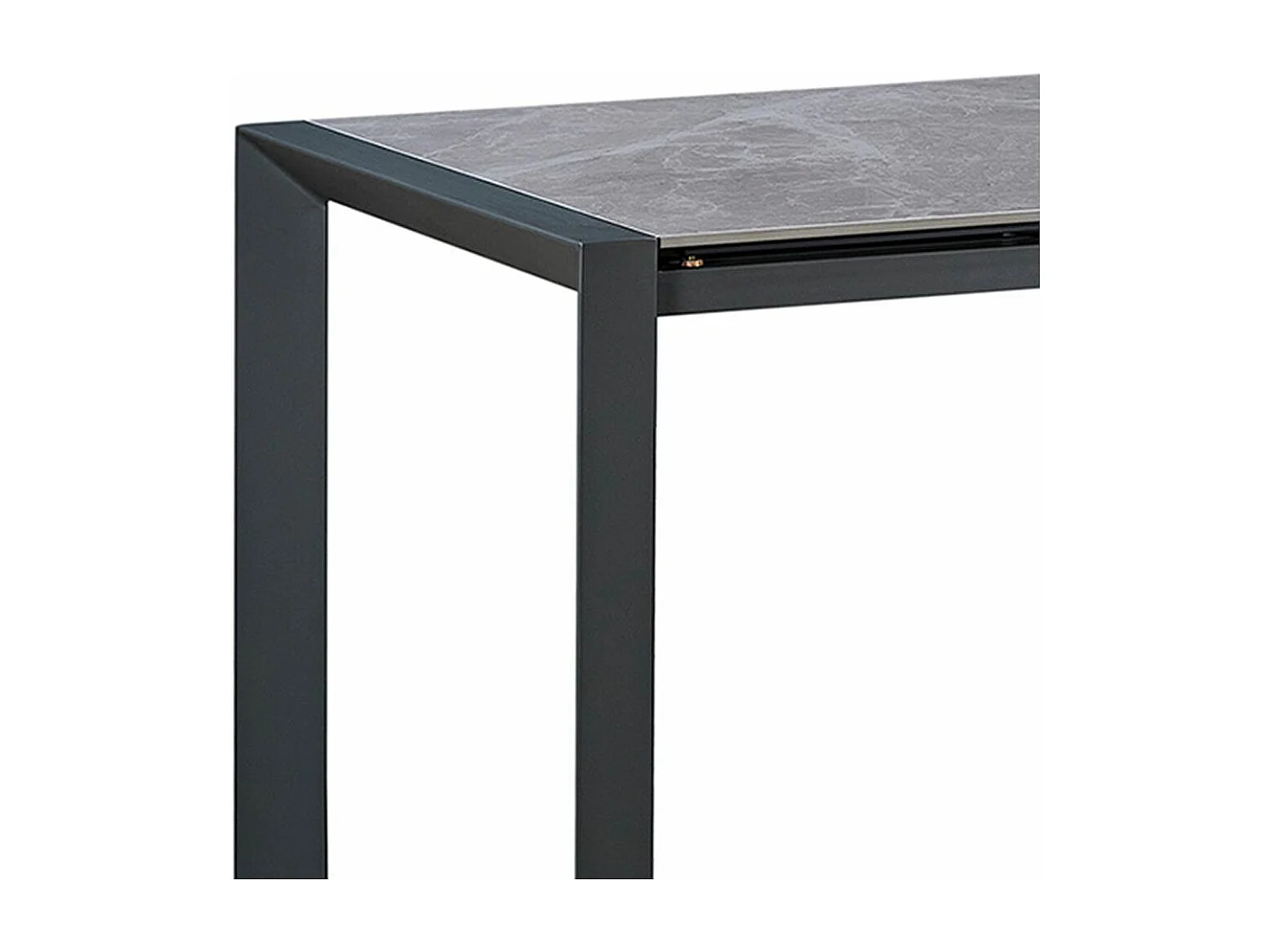 MELIA - Table Repas Allongeable Plateau Céramique Marbré Gris Pieds Métal Gris