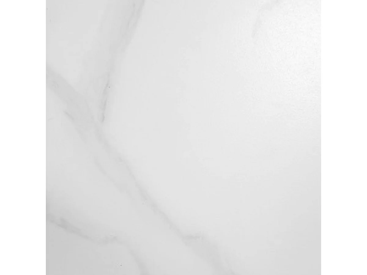 MELIA - Table Repas Allongeable Plateau Céramique Marbré Blanc Pieds Métal Blanc