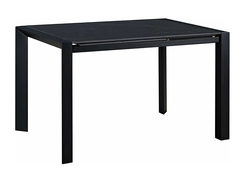 MELIA - Table Repas Allongeable Plateau Céramique Marbré Noir Pieds Métal Gris
