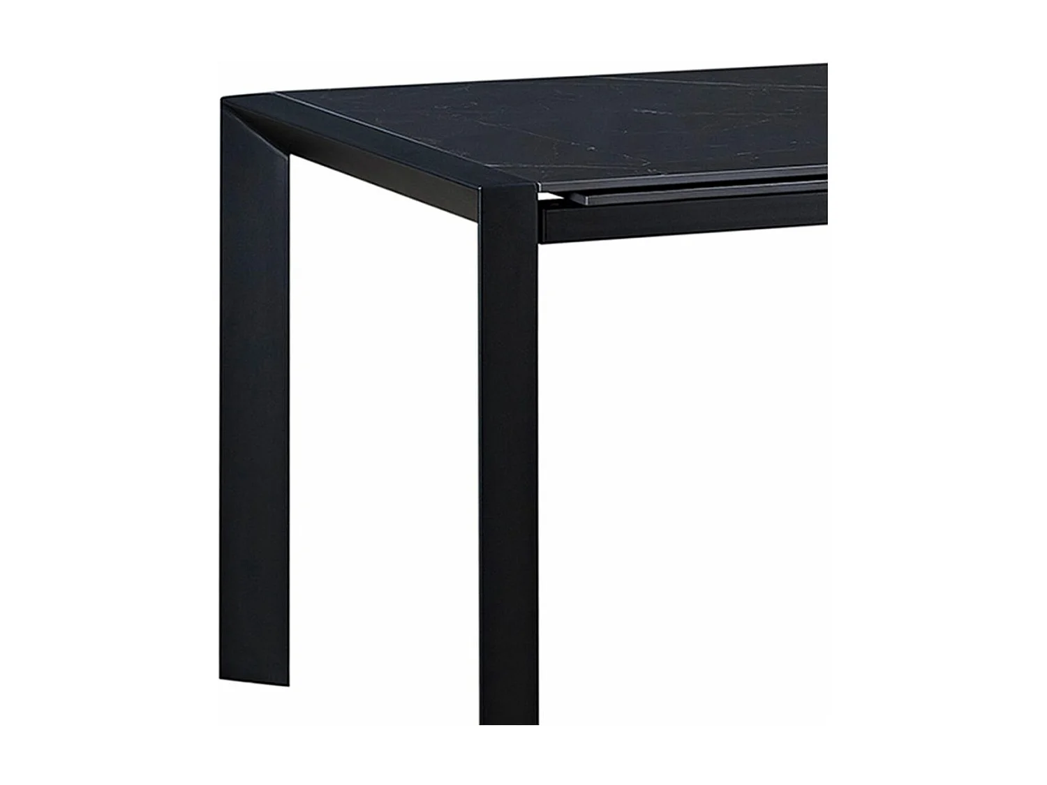 MELIA - Table Repas Allongeable Plateau Céramique Marbré Noir Pieds Métal Gris