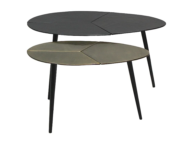 BRADLEY - Lot de 2 Tables Acier Finition Doré Antique et Noire