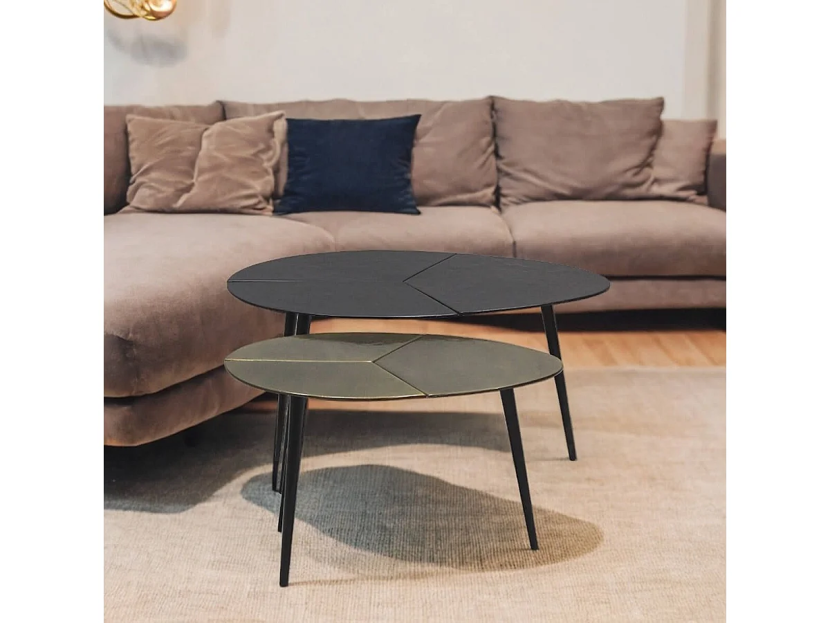 BRADLEY - Lot de 2 Tables Acier Finition Doré Antique et Noire