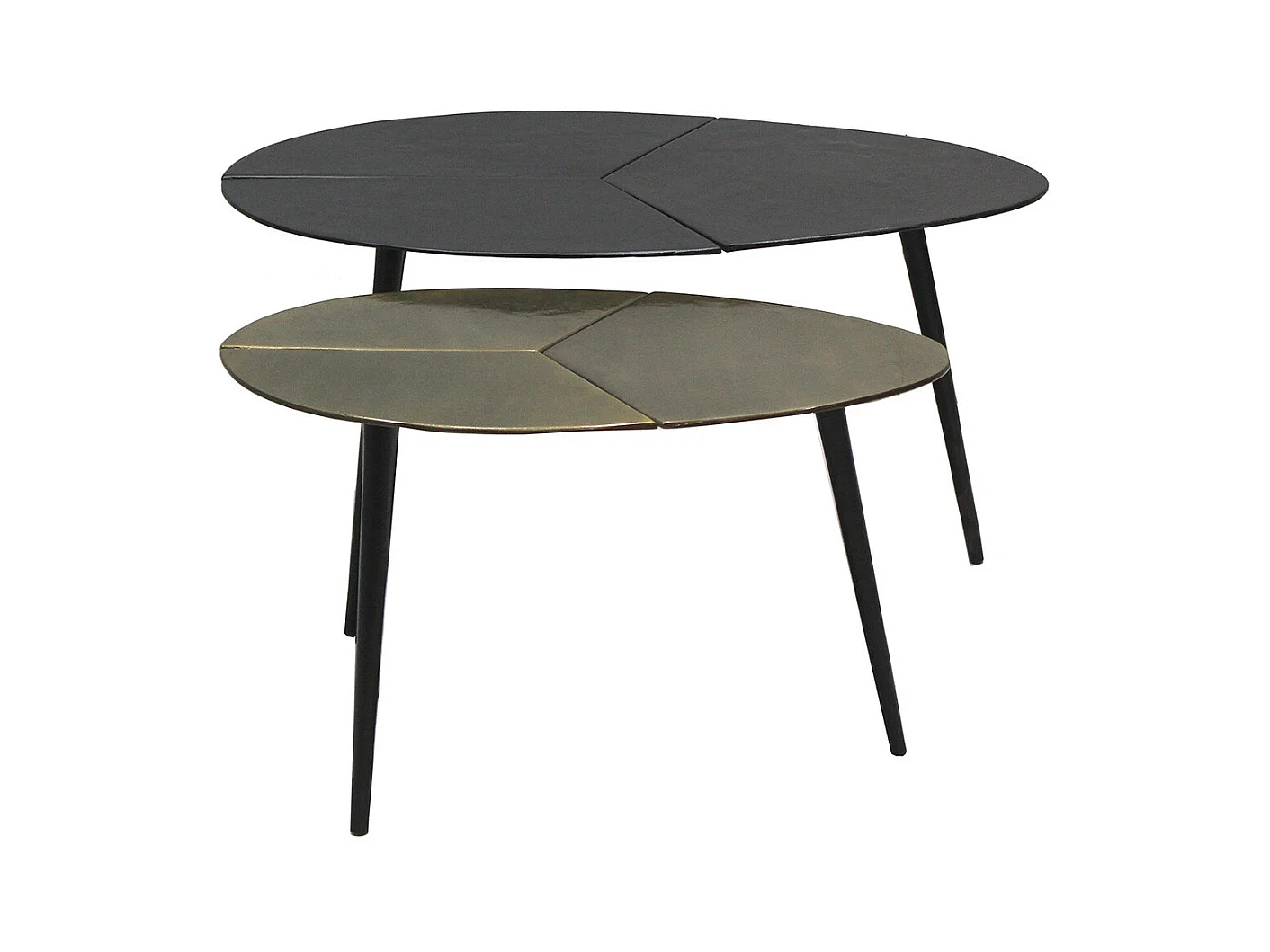 BRADLEY - Lot de 2 Tables Acier Finition Doré Antique et Noire