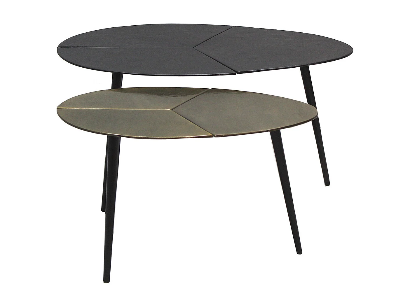 BRADLEY - Lot de 2 Tables Acier Finition Doré Antique et Noire