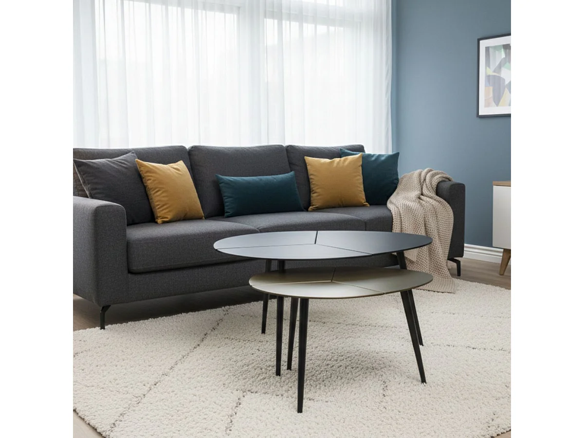 BRADLEY - Lot de 2 Tables Acier Finition Doré Antique et Noire