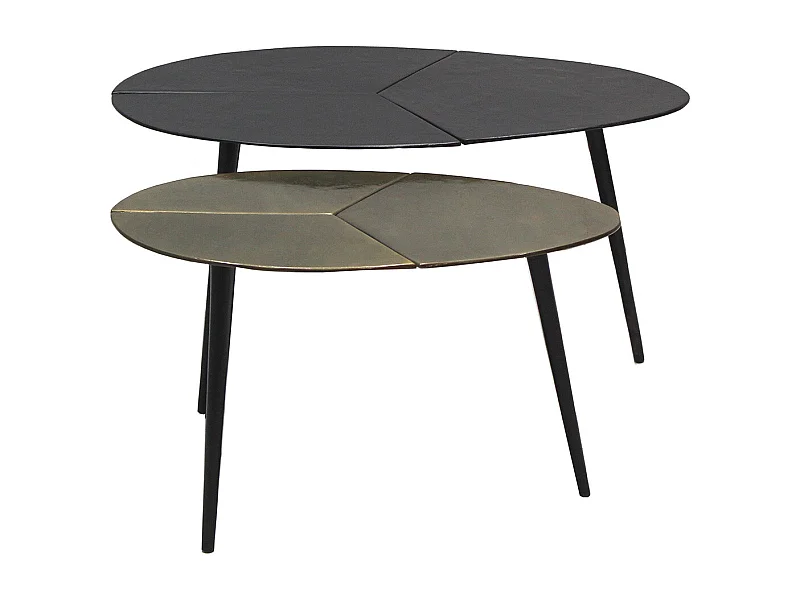 BRADLEY - Lot de 2 Tables Acier Finition Doré Antique et Noire