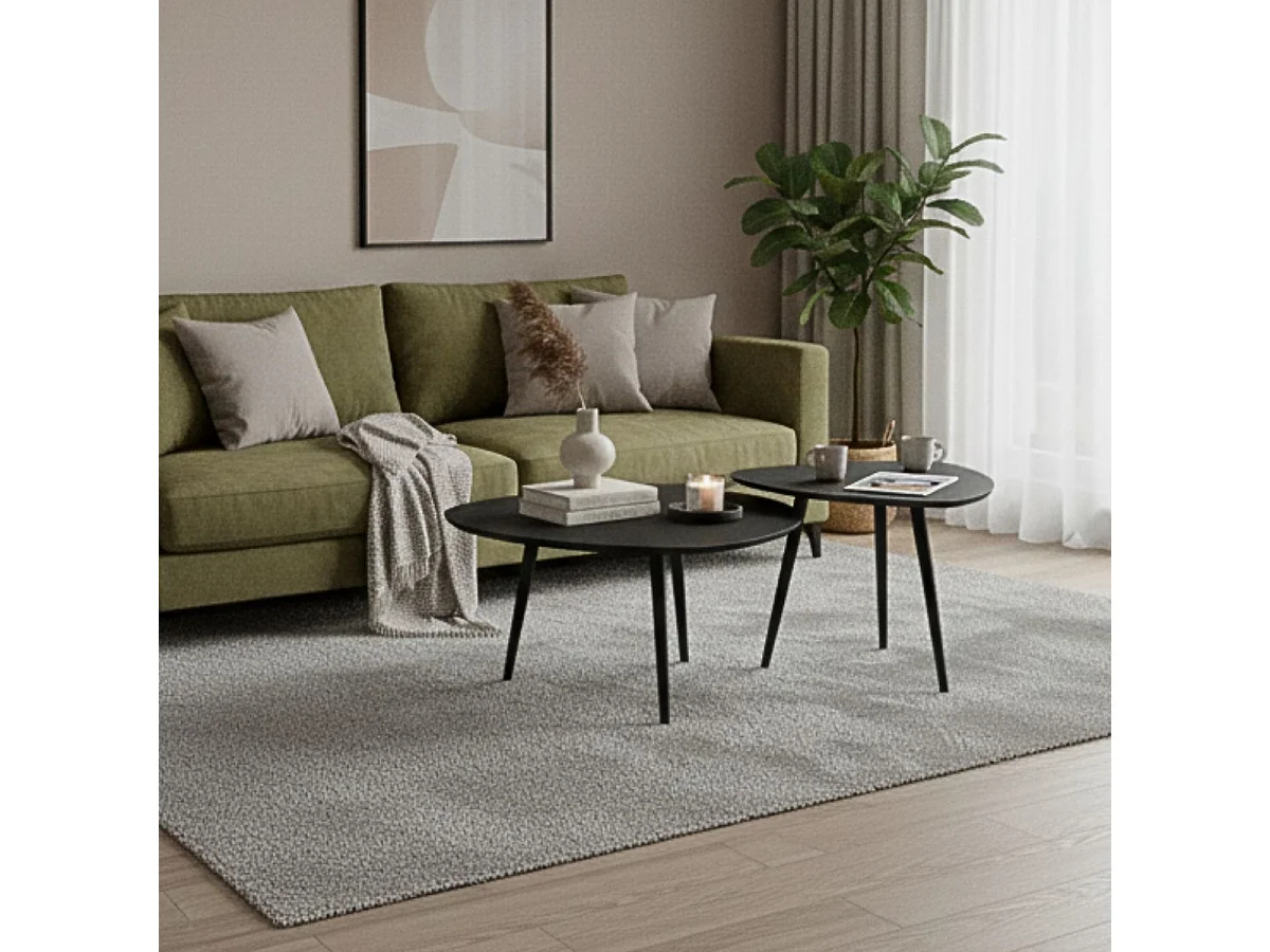 GINGER - Lot de 2 Tables Plateau et Pieds en Acier Laqué Noir Mat