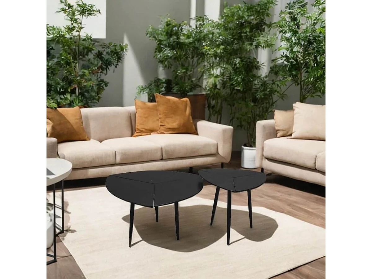 GINGER - Lot de 2 Tables Plateau et Pieds en Acier Laqué Noir Mat