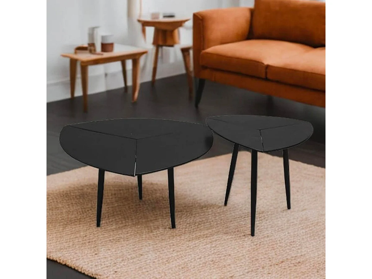 GINGER - Lot de 2 Tables Plateau et Pieds en Acier Laqué Noir Mat