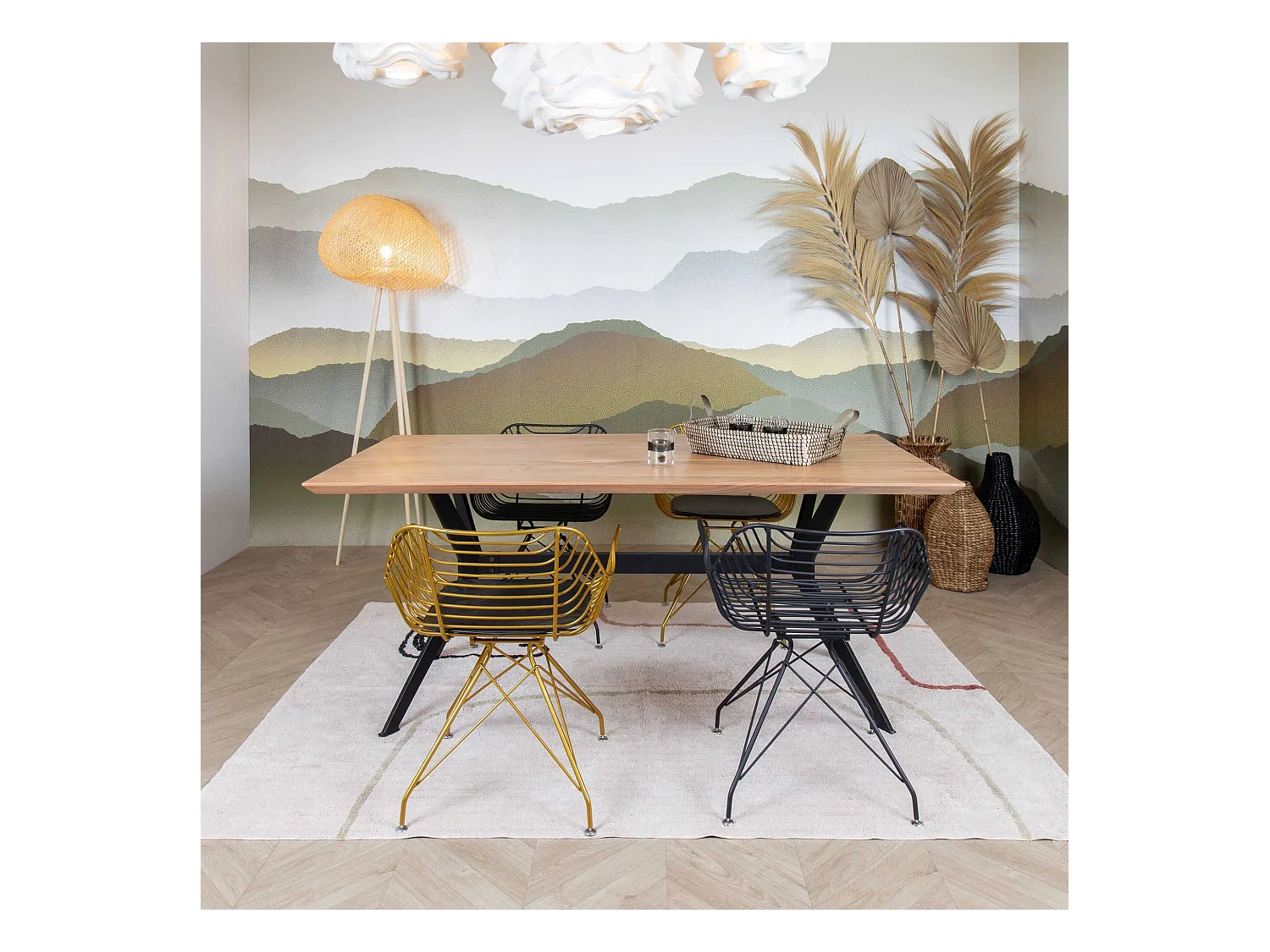 Now's Home - Table En Bois D'acacia Avec Pieds Metal Noir 180x90x76cm Kayapo