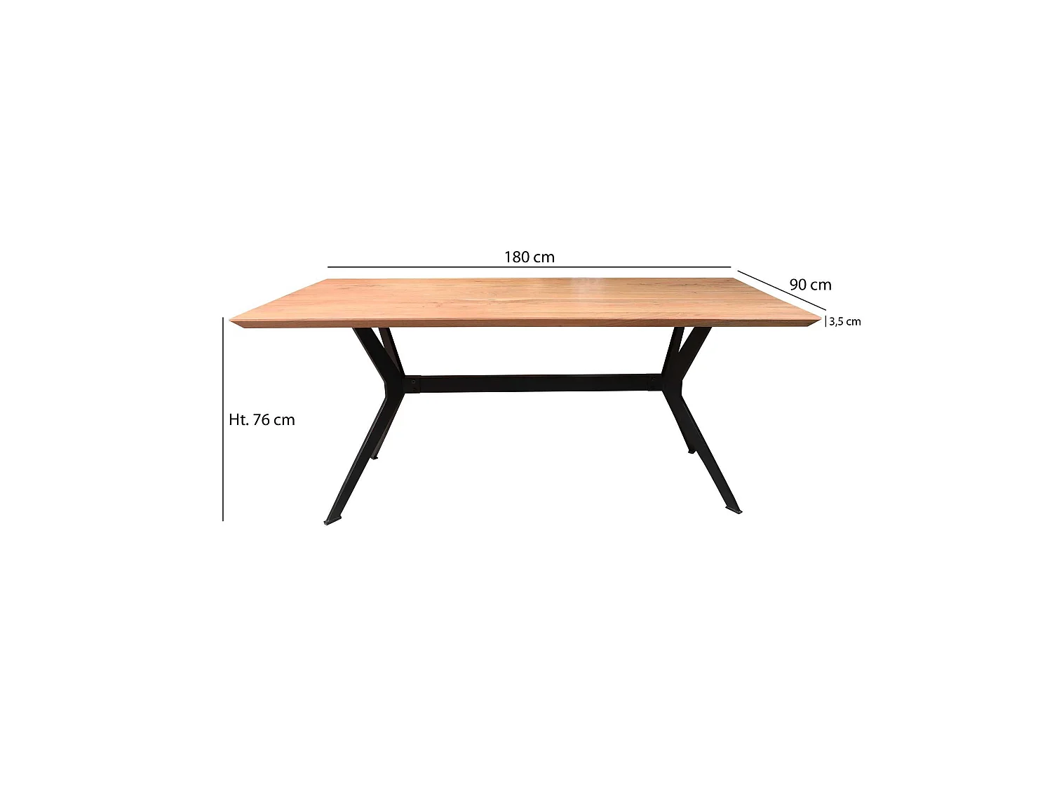 Now's Home - Table En Bois D'acacia Avec Pieds Metal Noir 180x90x76cm Kayapo