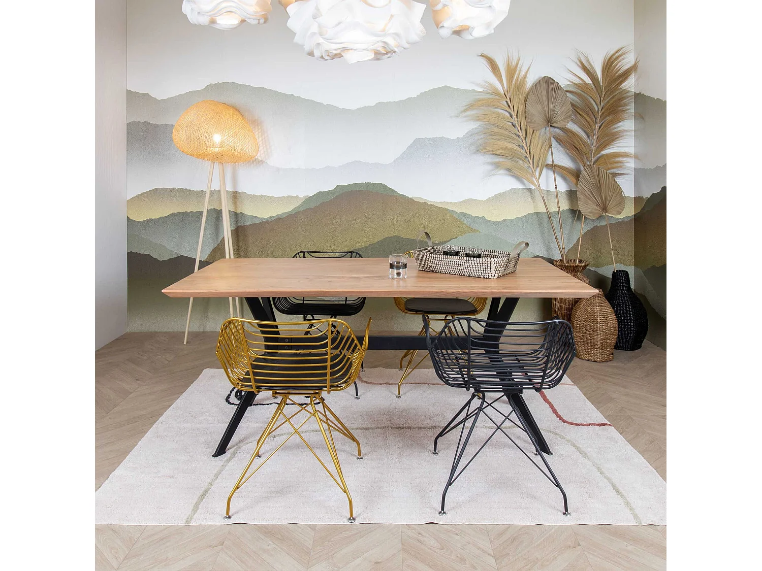 Now's Home - Table En Bois D'acacia Avec Pieds Metal Noir 180x90x76cm Kayapo