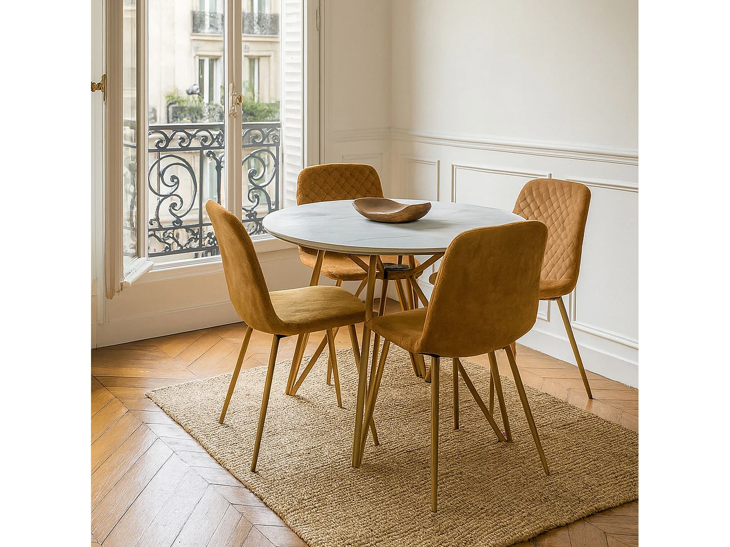 Now's Home - Table Effet Marbre Pieds Metal Dore O100cm X H76cm Hoxton