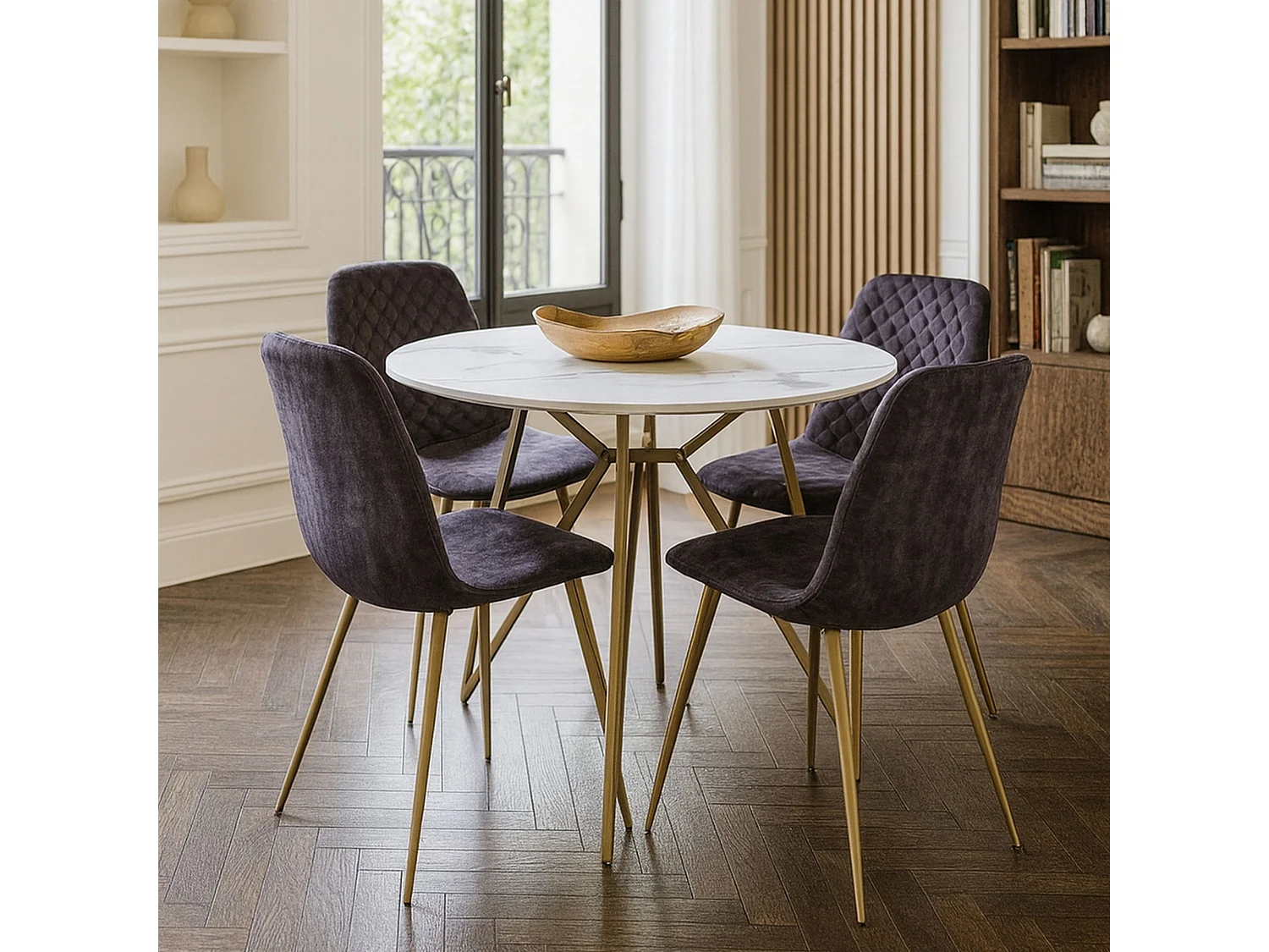 Now's Home - Table Effet Marbre Pieds Metal Dore O100cm X H76cm Hoxton