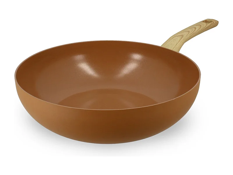 Menastyl - Wok 28cm Colorama Noisette - En Aluminium - Revetement Antiadhesif En Ceramique