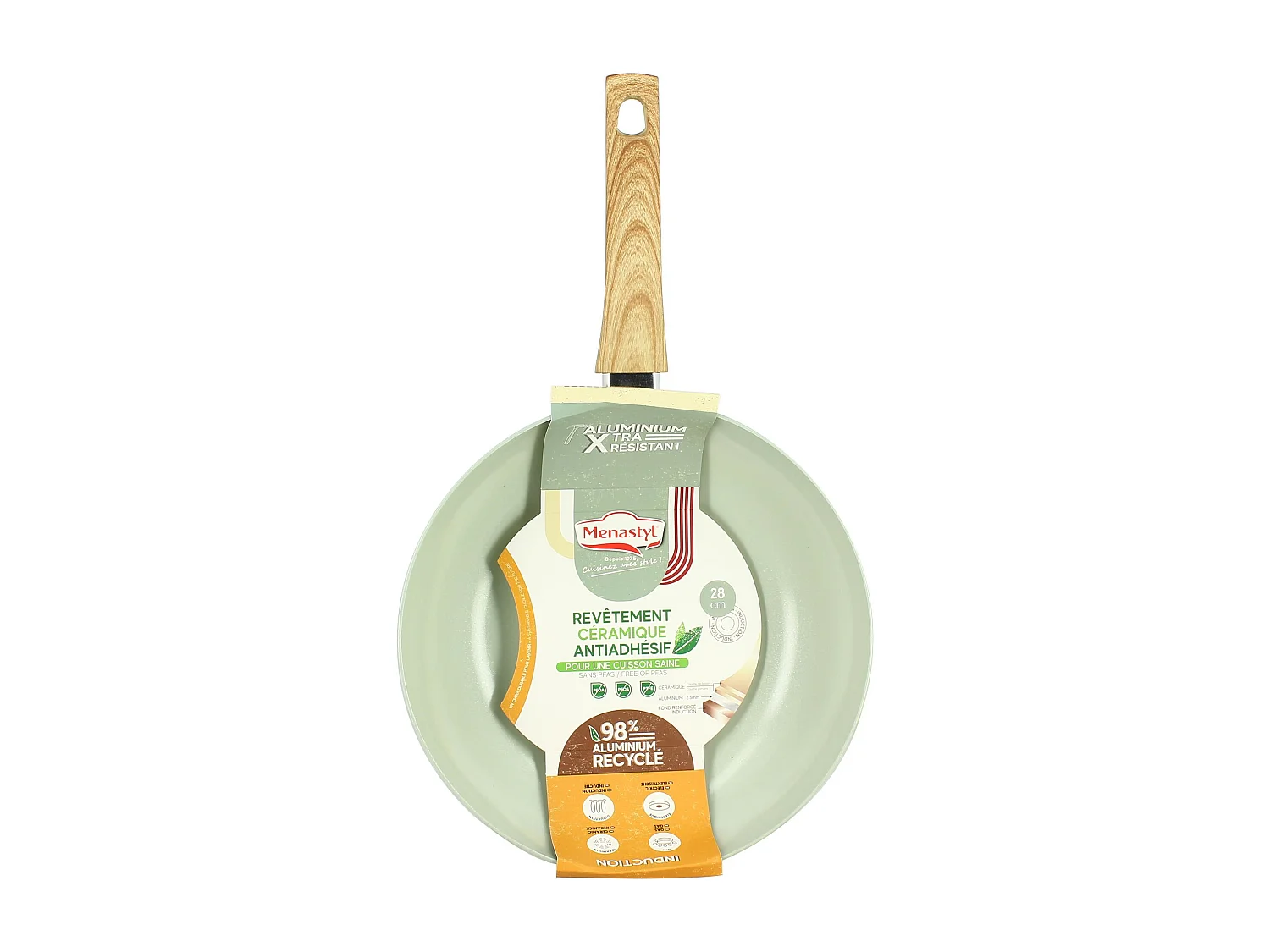 Menastyl - Wok 28cm Colorama Celadon - En Aluminium - Revetement Antiadhesif En Ceramique