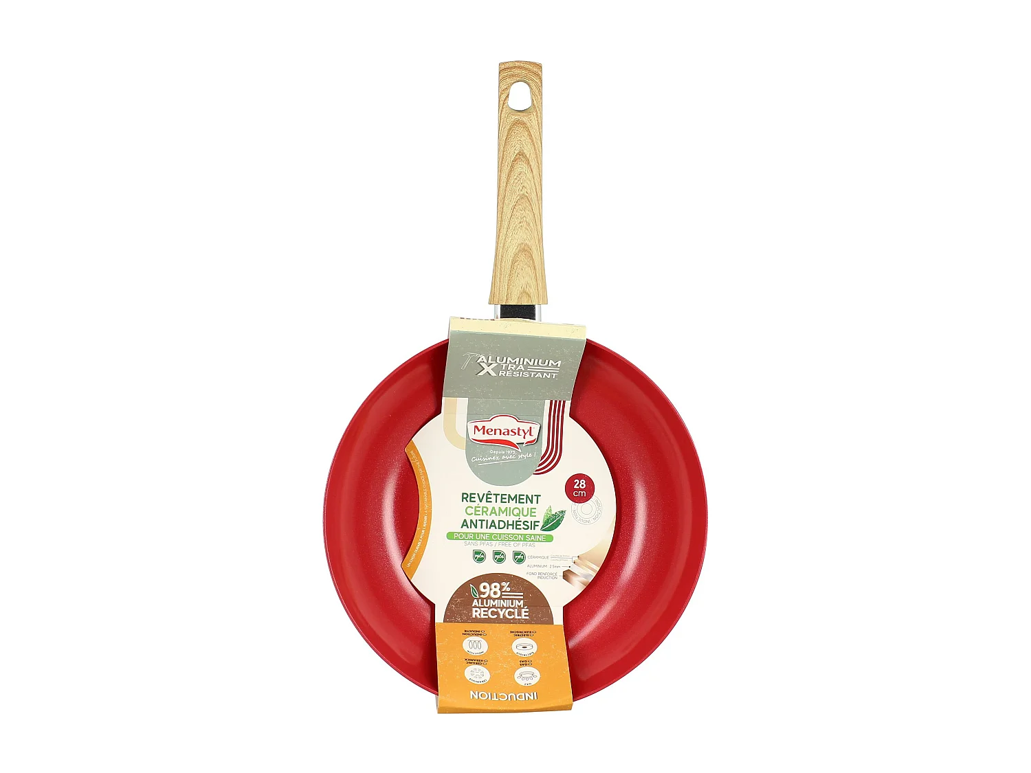 Menastyl - Wok 28cm Colorama Magenta - En Aluminium - Revetement Antiadhesif En Ceramique