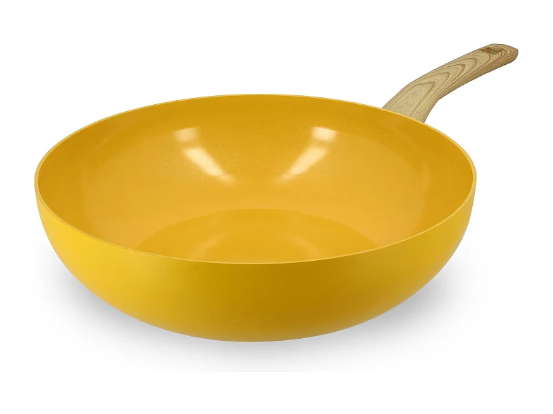 Menastyl - Wok 28cm Colorama Safran - En Aluminium - Revetement Antiadhesif En Ceramique