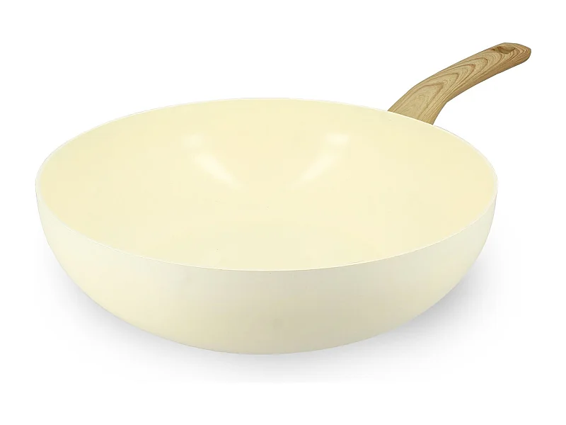 Menastyl - Wok 28cm Colorama Creme - En Aluminium - Revetement Antiadhesif En Ceramique