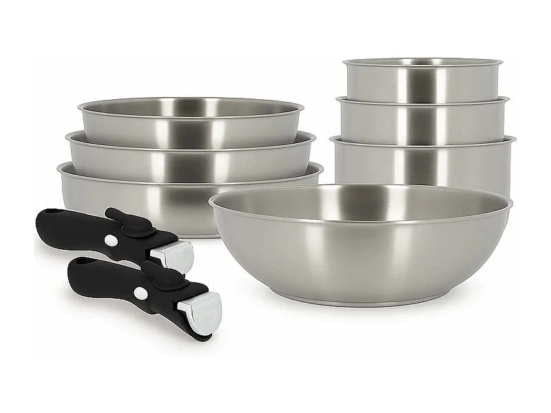 Menastyl - Set 9 Pieces Iris Poele Casserole Wok Poignee En Acier Inoxydable Inducti