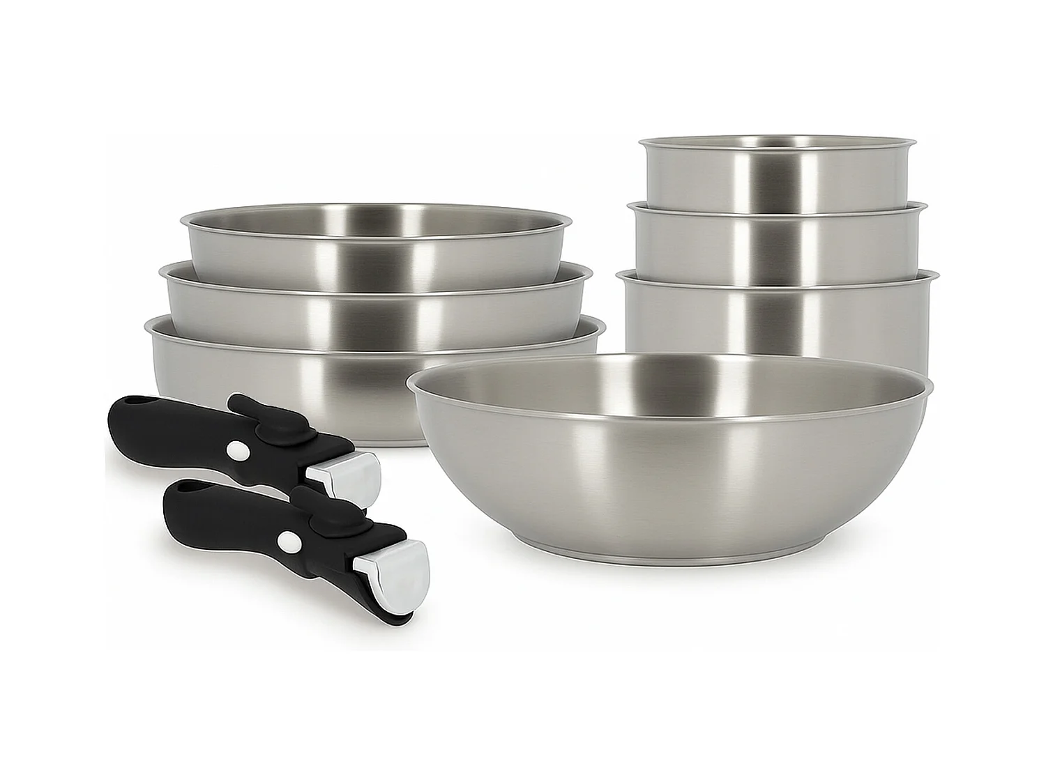 Menastyl - Set 9 Pieces Iris Poele Casserole Wok Poignee En Acier Inoxydable Inducti