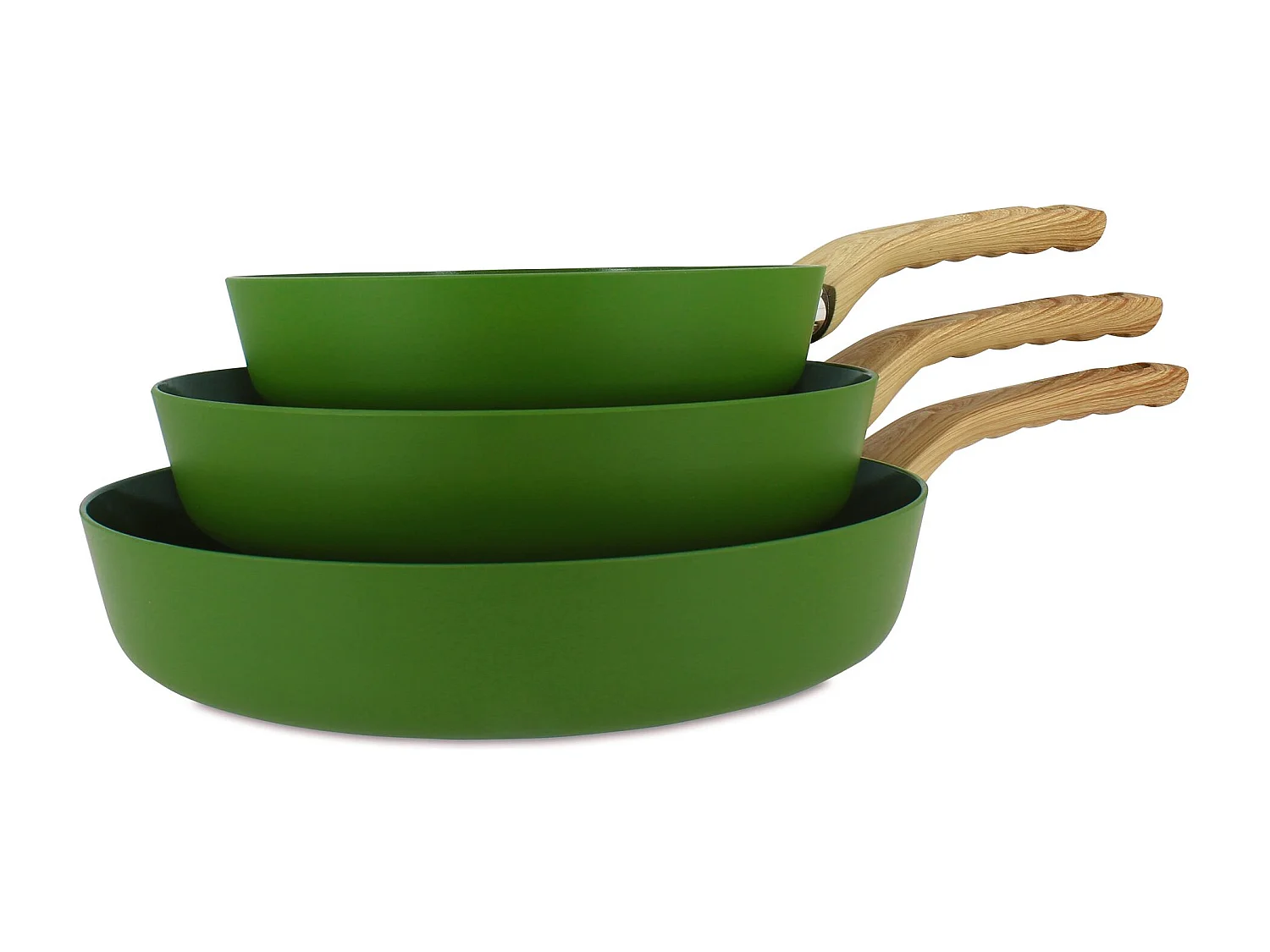Menastyl - Set De 3 Poeles Colorama Olive - Poele 20/24 Et 28 Cm - En Aluminium - Revetement Antiadhesif En Ceramique